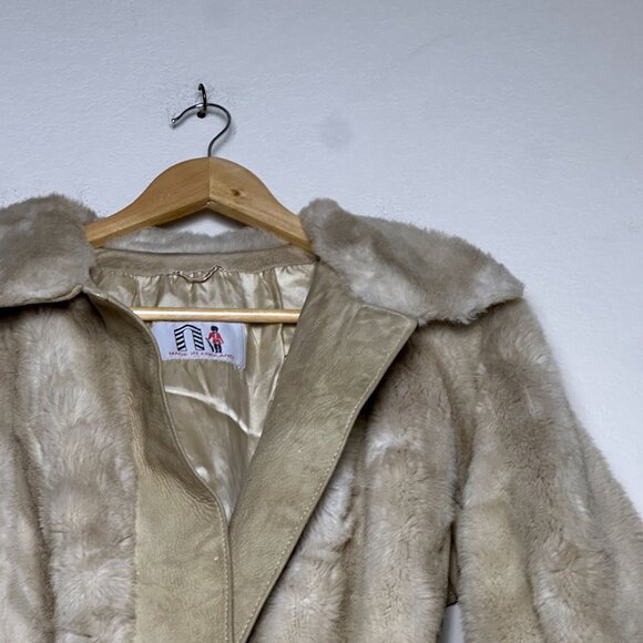 VTG Lilli Ann Faux Fur Trench Belt Rope Coat Jacket Women OS England Made 90s - Picture 5 of 16